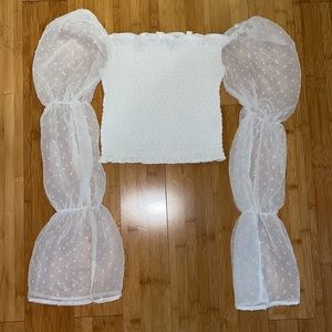 BOOHOO White Puff Sleeve Top